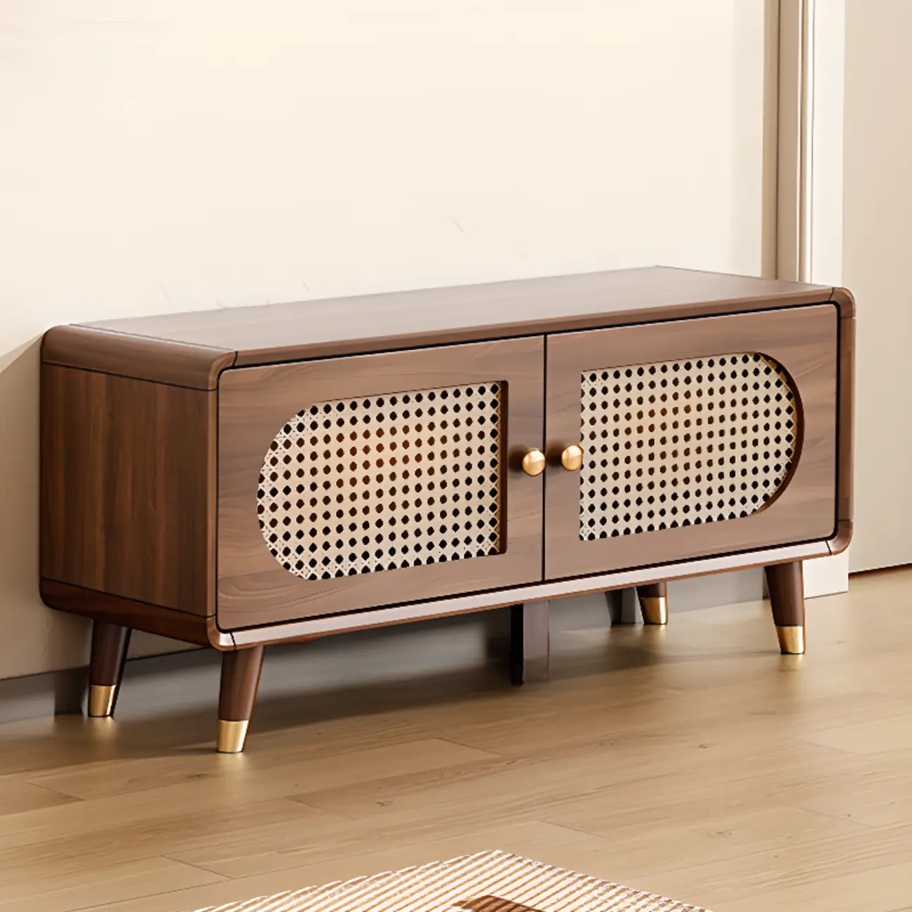 Bohemian Slim Brown Drop-Front Wood Shoe Cabinet