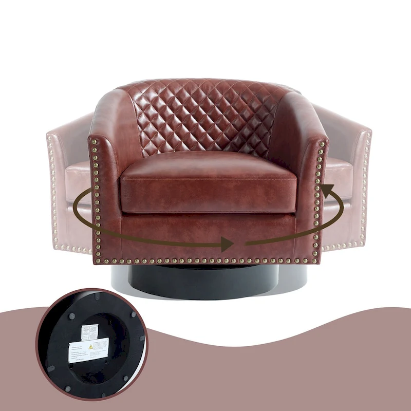 Faux Leather Nailheads Swivel Barrel Chair Set of 2