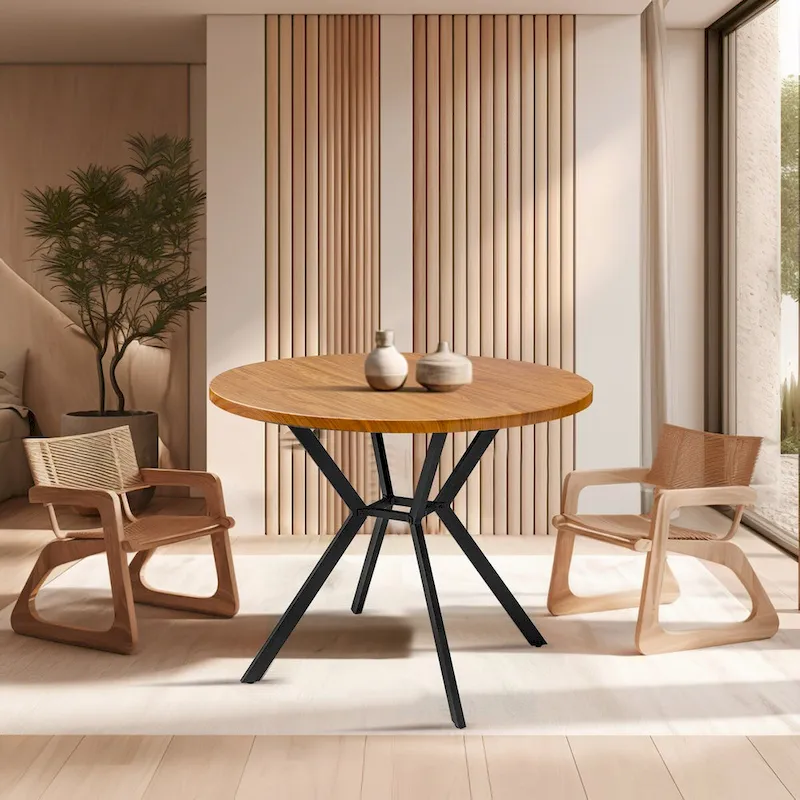 Grondin Modern Farmhouse Style 38.6 Round Dining Table with 1.18  Thick MDF Tabletop and Pedestal Cross Metal Legs