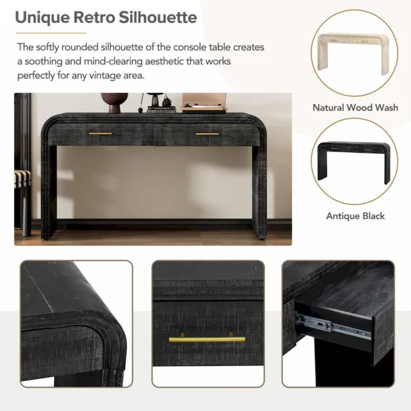 Unique Retro Silhouette Console Table with Open Style, Two Top Drawers