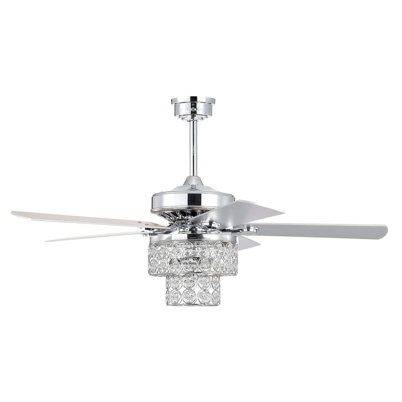 Caderina 52 Inch Chrome Finished 4 Light, 5 Blades Ceiling Fan with Remote