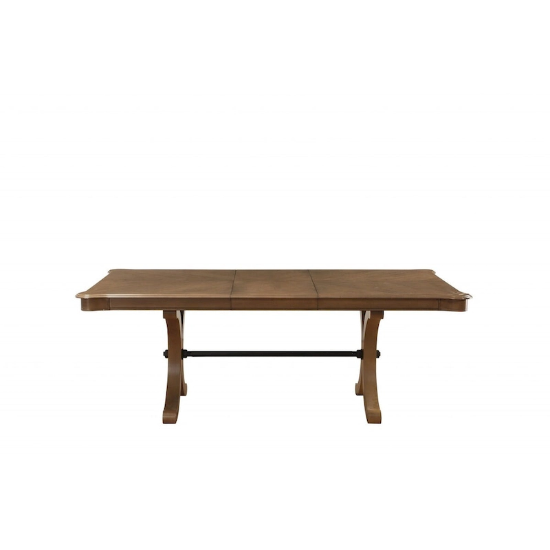 64 Brown Solid Wood Removable Leaf Trestle Base Dining Table
