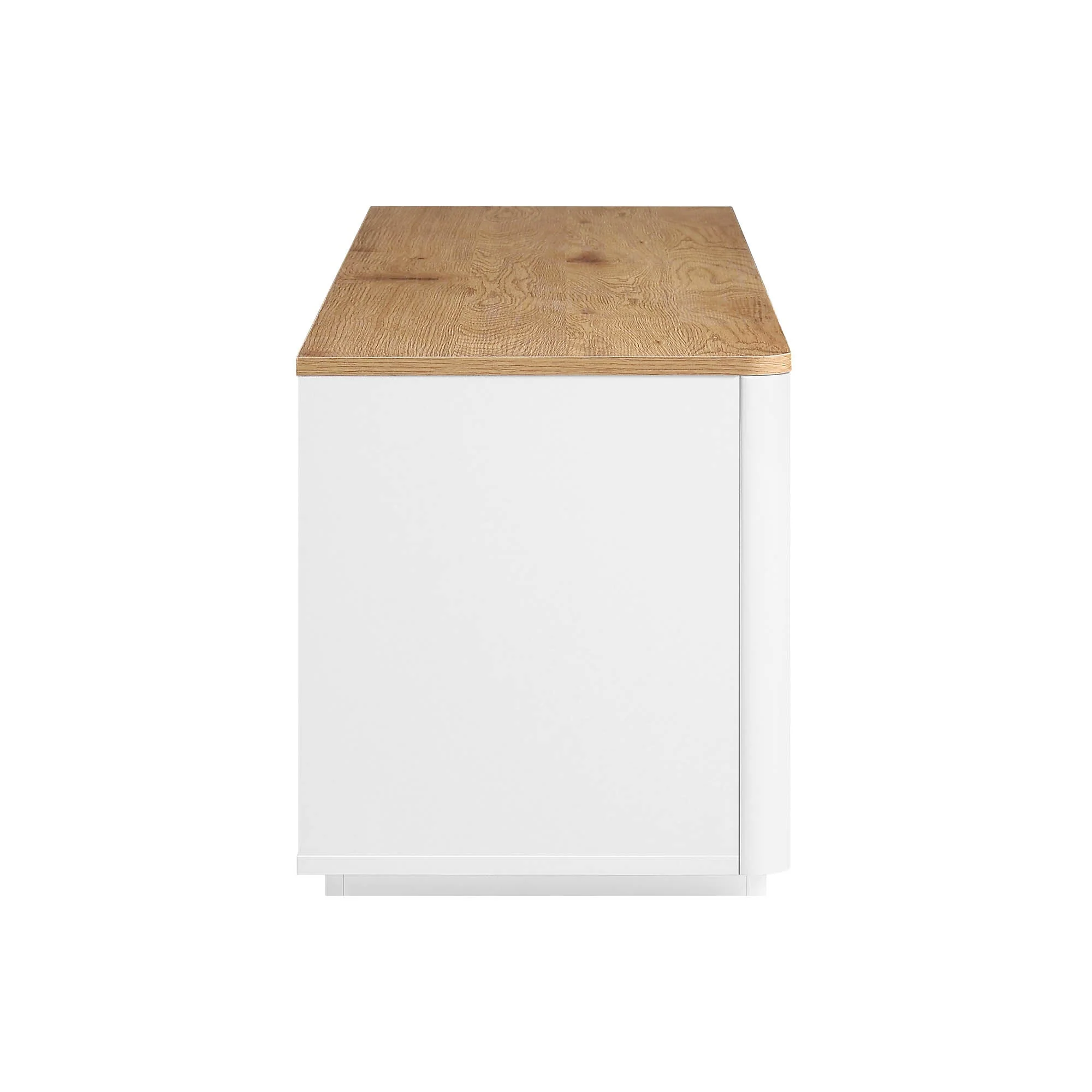Curved Edge 59in. Wide TV Unit, Off White with Oak Top