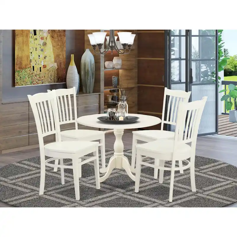 East West Furniture 5 Piece Dining Room Table Set- a Round Kitchen Table and 4 Dining Chairs, (Finish Options)