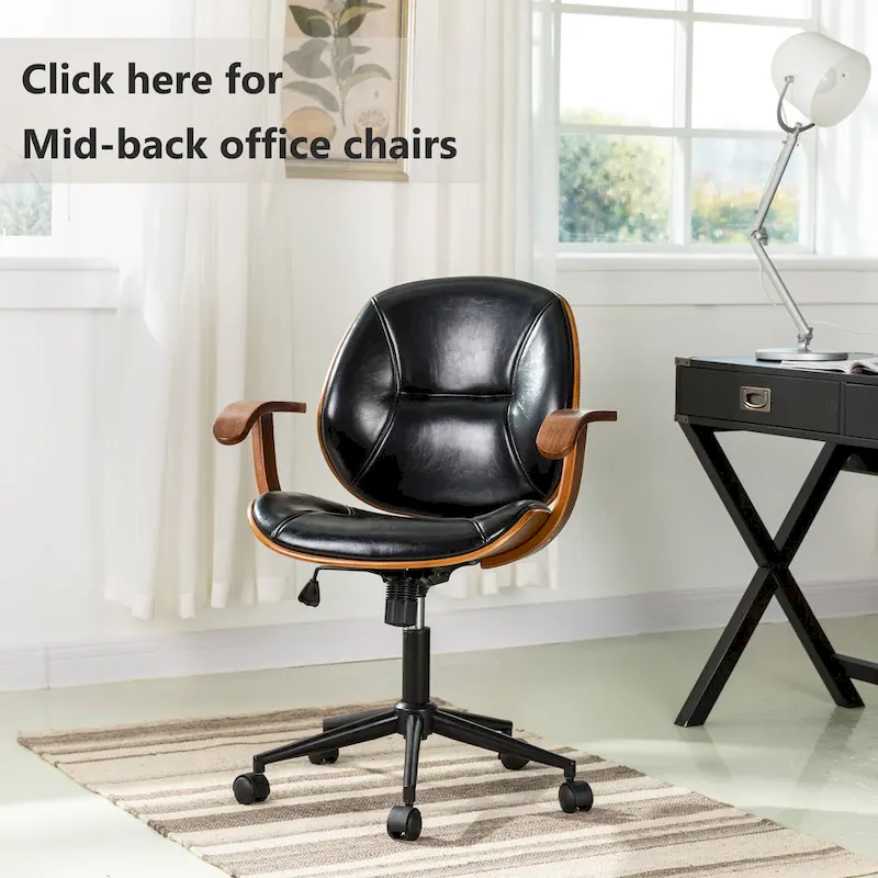 PU Leather Swivel Office Chair with Bamboo Armrests – Cocoa / Brown / Black, Mid-Back, Single User