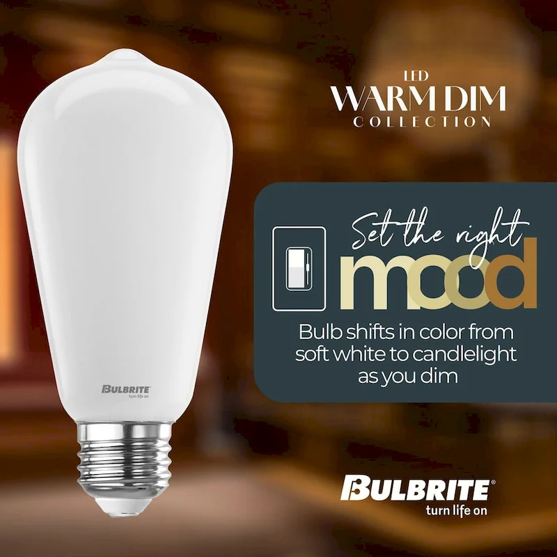 Bulbrite 9 Watt LED ST18 Light Bulbs, Warm Dimming 3000K (Soft White) - 1800K (Candlelight), 800 Lumens, (2 Pack) - Pack of 2