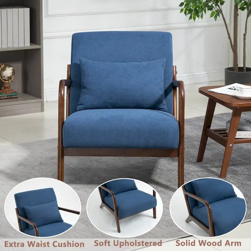 Mid-Century Velvet Upholstered Accent Chair Armchair w/Waist Cushion