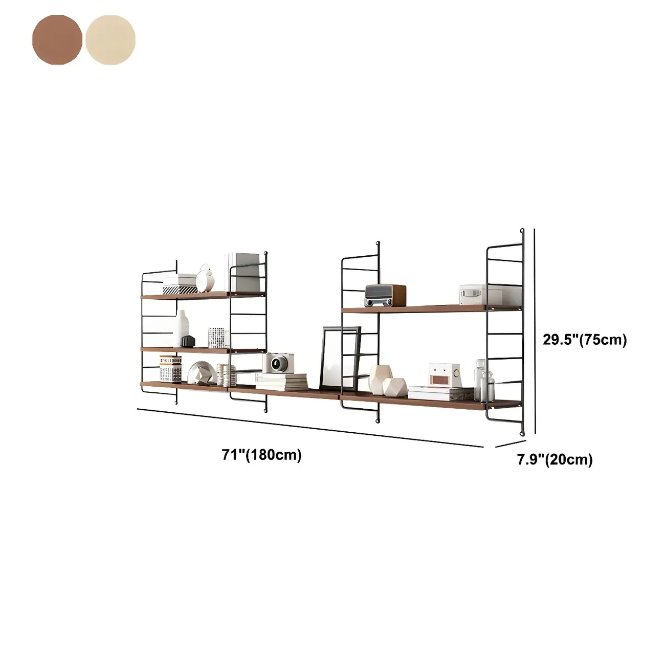 3-Shelf Nut-Brown Wall-Mounted Wood Open Bookcase