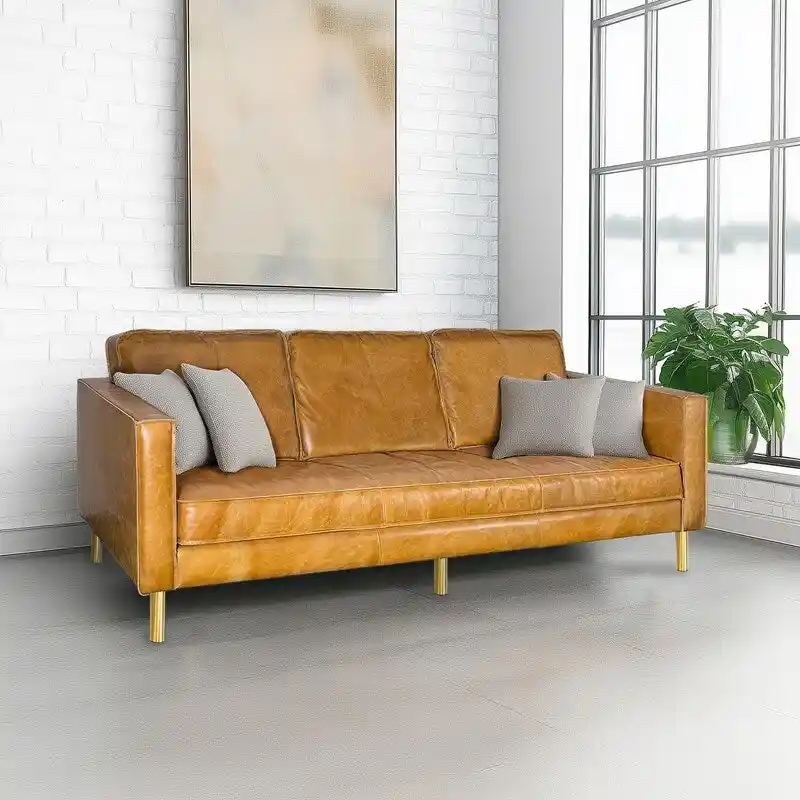Weston Natural Luxury Leather Minimalist Sofa - 78.8W x 35.5D x 33.5H