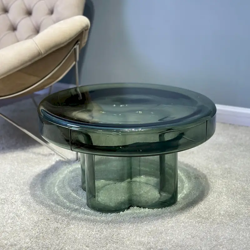 Modern Artistic Flower Glass Round Coffee Table Side Table