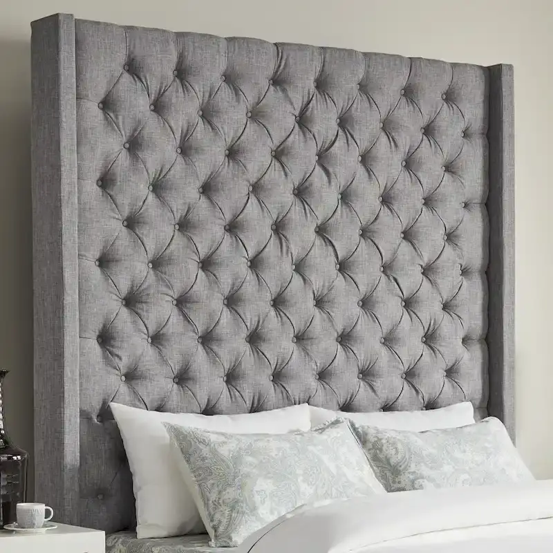 Button-Tufted Wingback Upholstered Headboard – Elegant Bedroom Accent