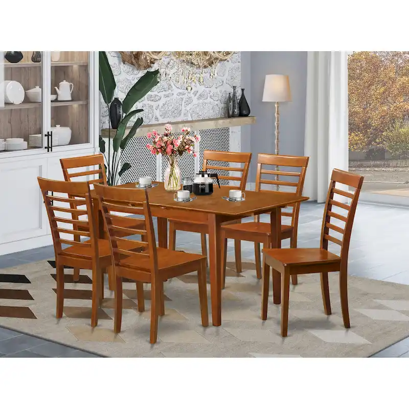 East West Furniture 7 Piece Dining Table Set- A Rectangle Dining Table and 6 Kitchen Chairs, Saddle Brown(Seat Options)