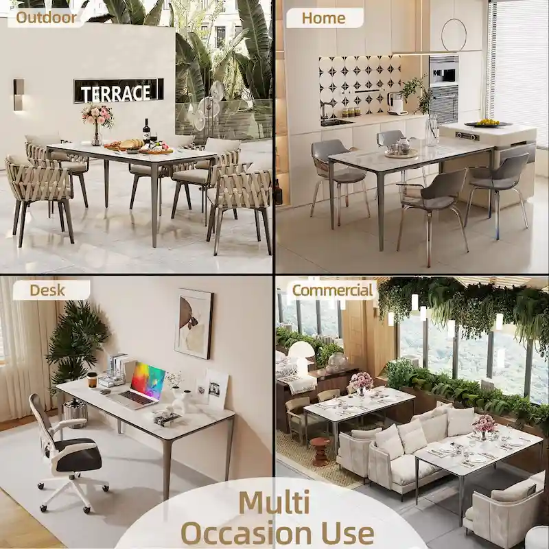 Luxurious Italian Marble Dining Table Sintered Stone Top Rectangular - 61.81x11.42x11.81 inch