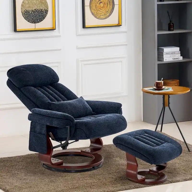 Swivel Recliner with Ottoman, Leisure Office Chair, Ergonomic Lounge chair, Chenille Fabric 4687