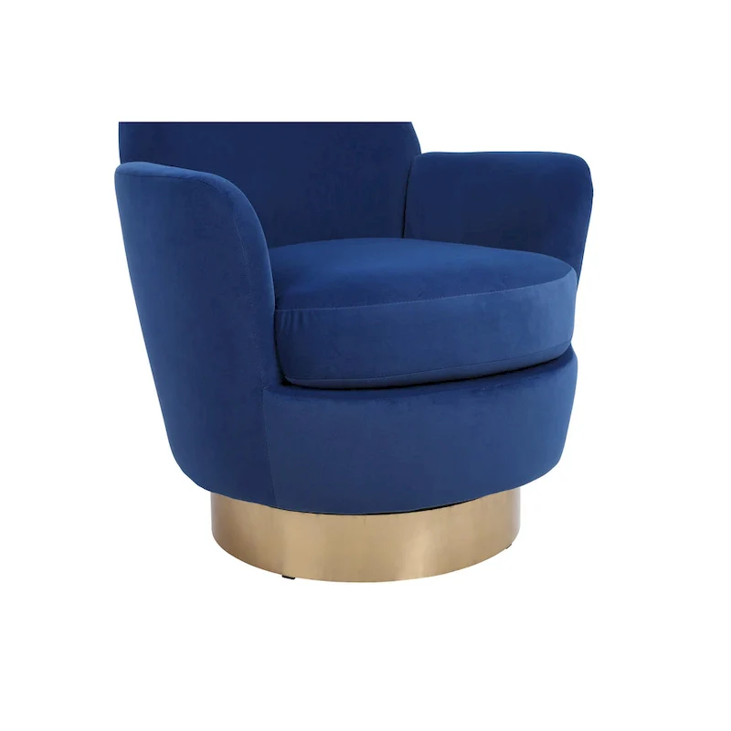 Navy Velvet 29.3 Upholstered Swivel Barrel Chair with Stainless Steel Base