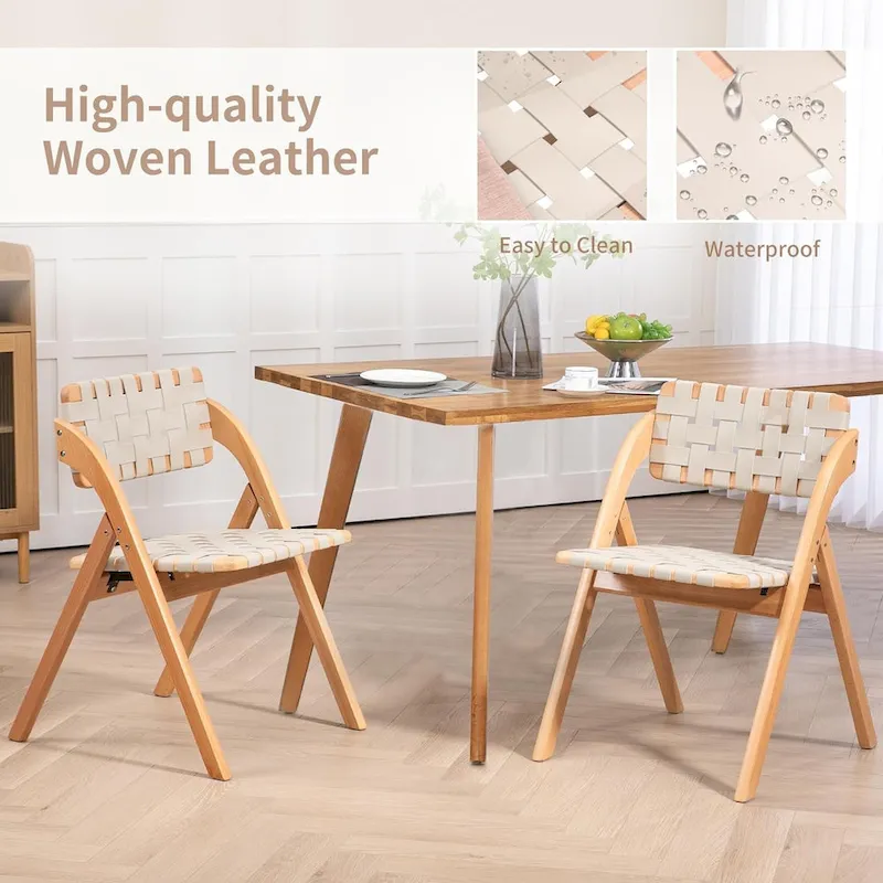 Wooden Stackable Dining Folding Chairs with Padded Seats(Set of 2)