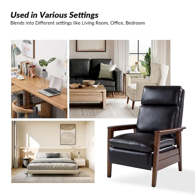 Patrick Mid-century Vegan Leather Solid Wood Recliner Set of 2 by