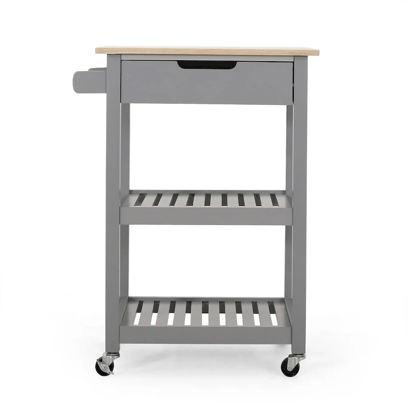 Compact Wooden Kitchen Cart with Wheels Shelves and Drawer by