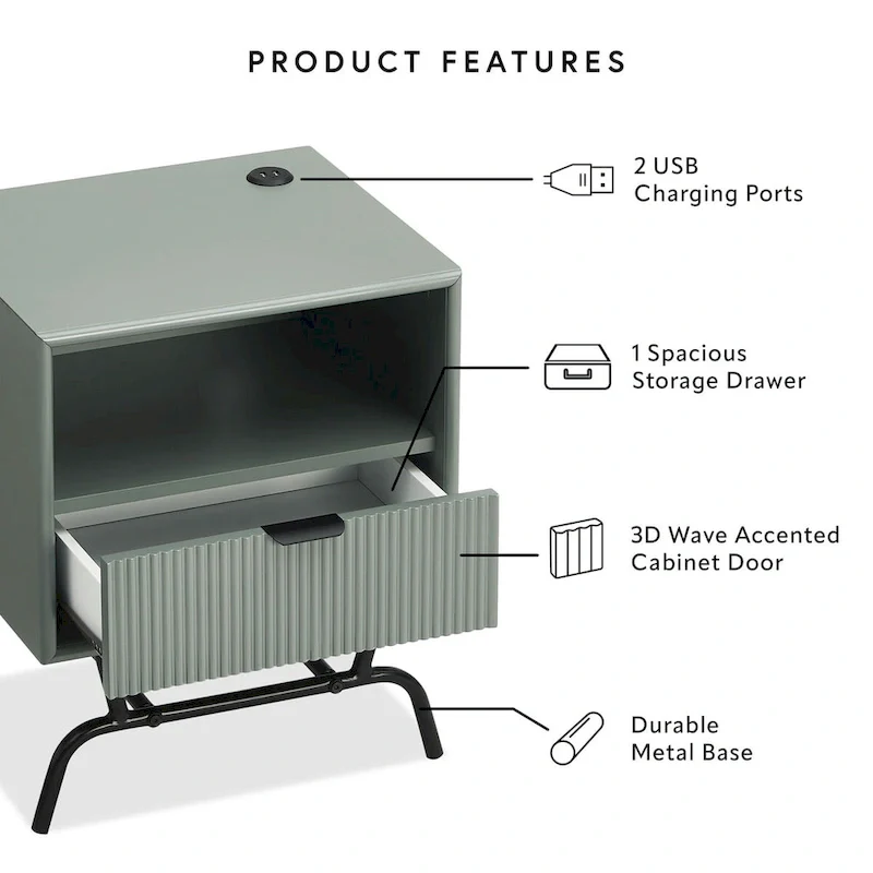 DH BASIC 2-Piece Modern Coffee Table and End Table Set with 3D Wave Accented Drawers by Denhour