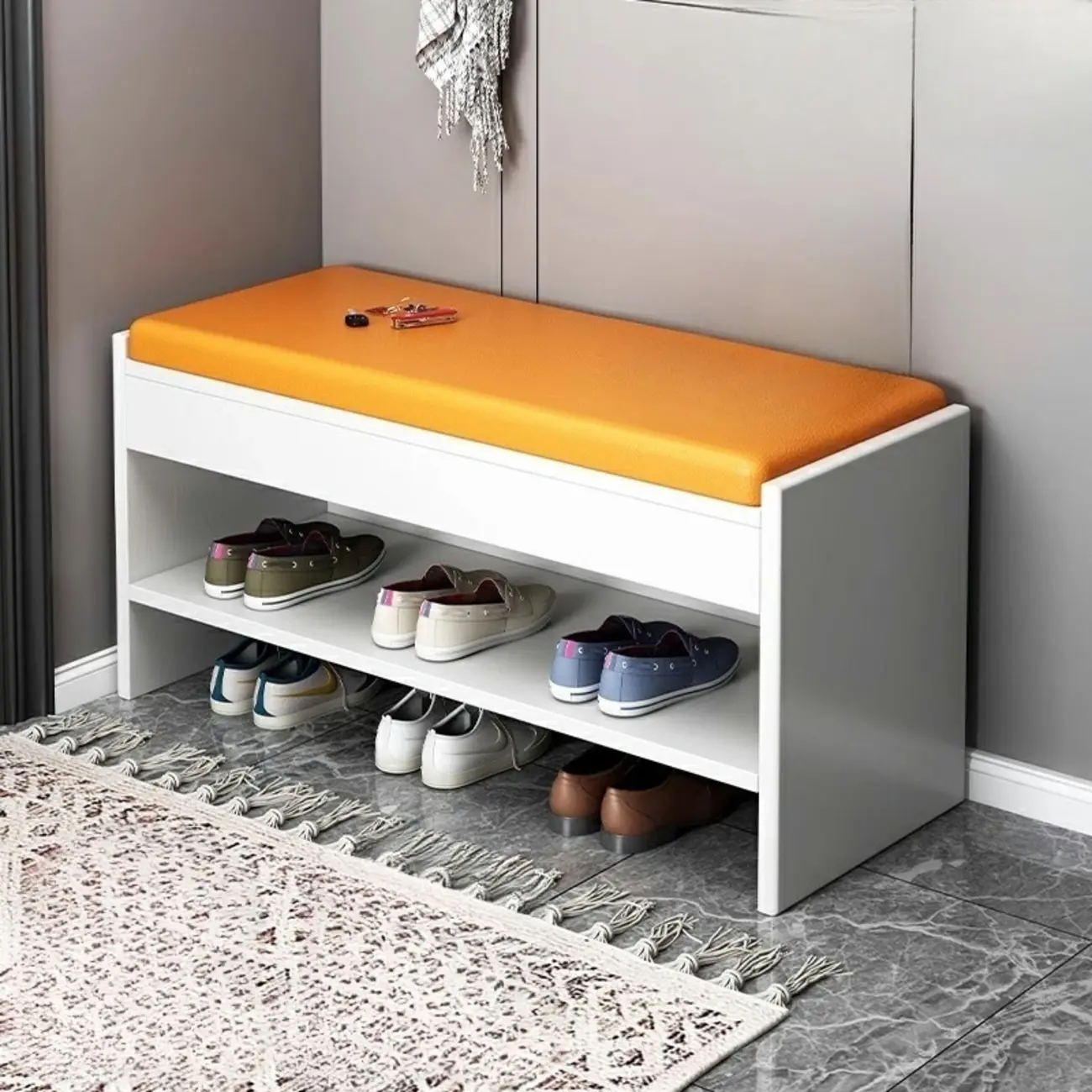 Minimalist Entryway Leather Shoe Storage Bench