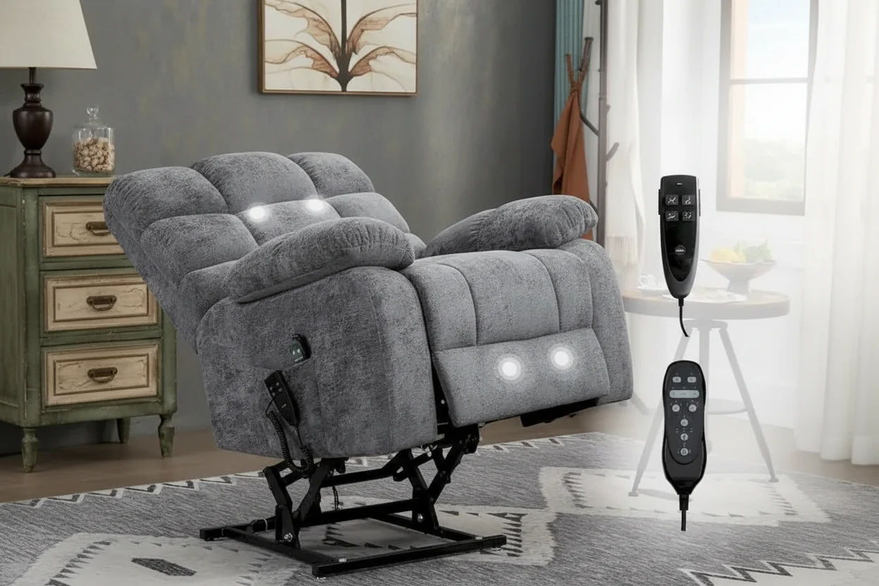 Power Lift Recliner Chair with Massage and Heat, Dual Motor, Chenille Fabric