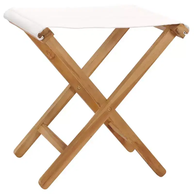 vidaXL Folding Chairs 2 Pcs Patio Stool for Camping Solid Wood Teak and Fabric