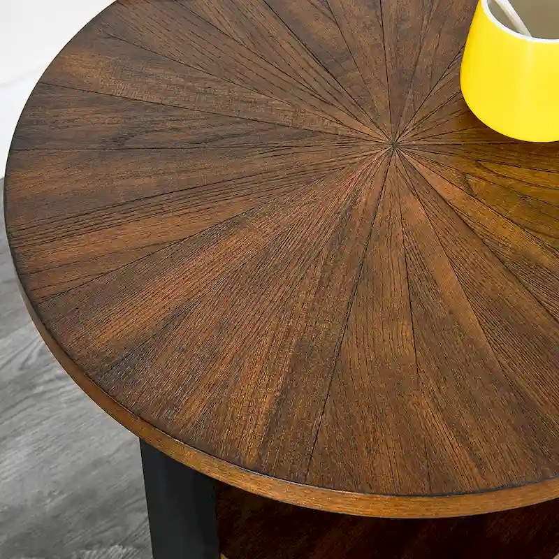 End Table Solid Wood 2-Tier Circle Side Table Nightstand - 19'3 x 24