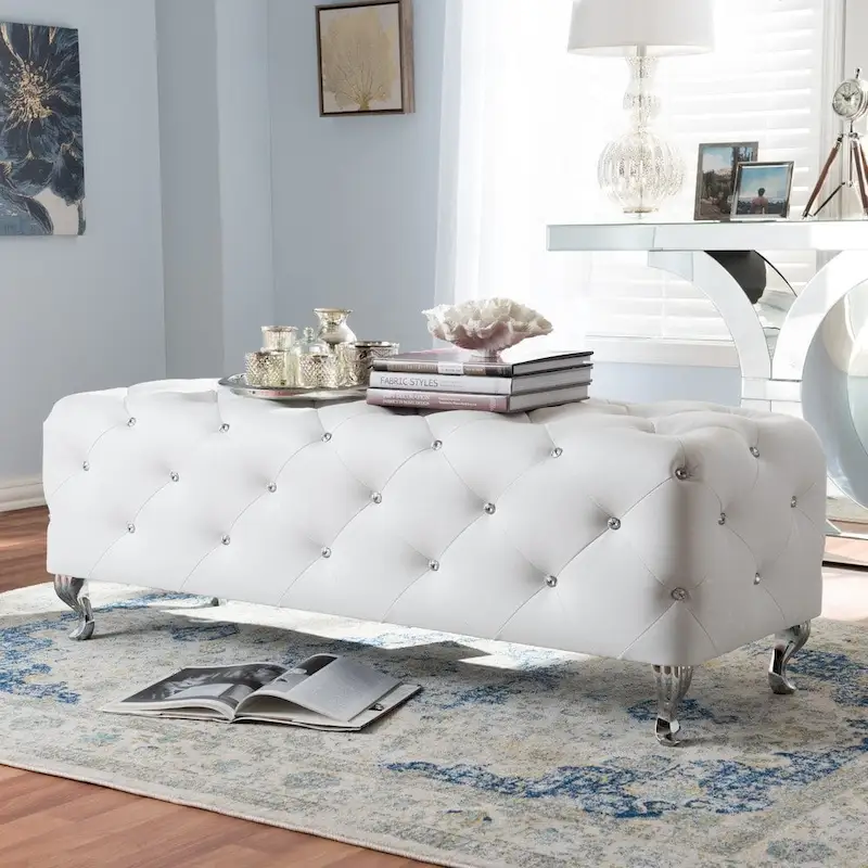 Silver Orchid Heston Crystal Tufted Modern Bench