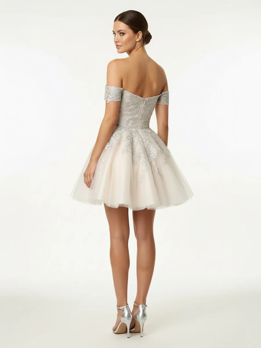 Lace White Appliques A-Line Short Wedding Dress