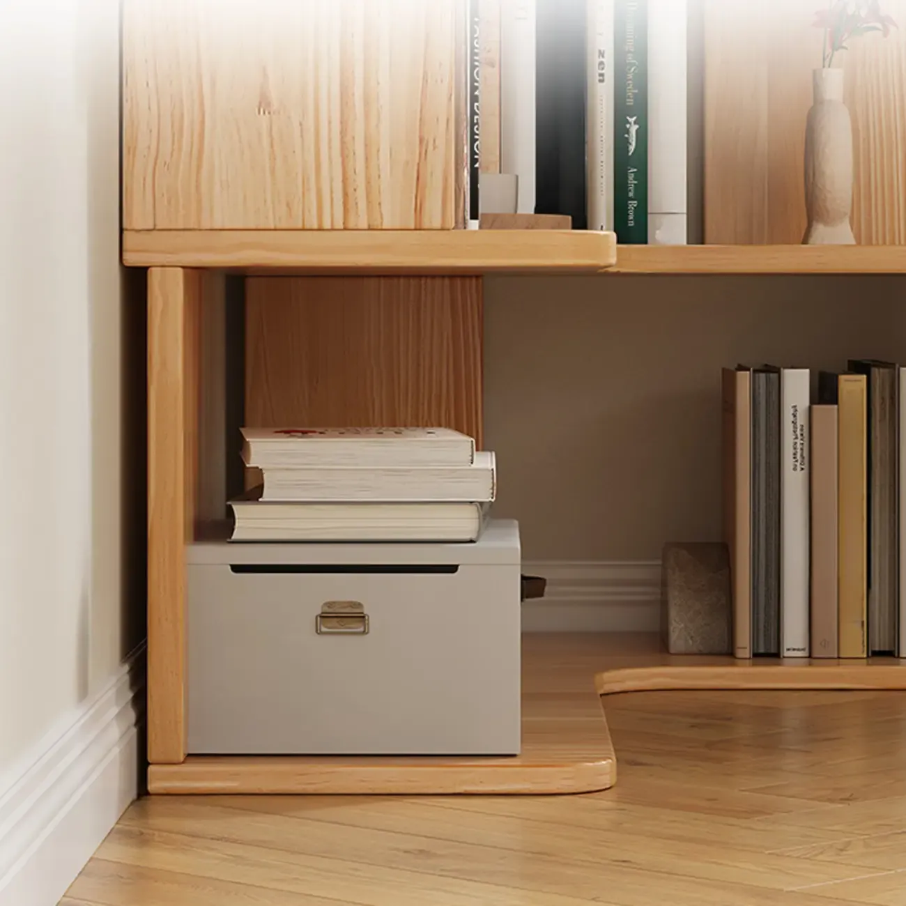 Natural Finish L-Shaped Vertical Wood Open Back Bookcase