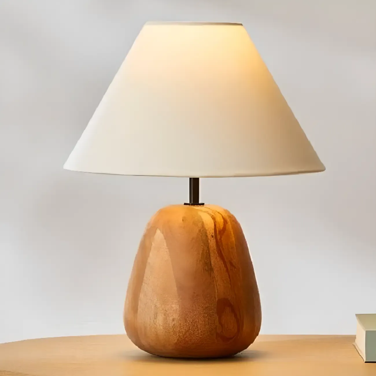 Rustic Wooden White Table Lamp Plug-in for Residential