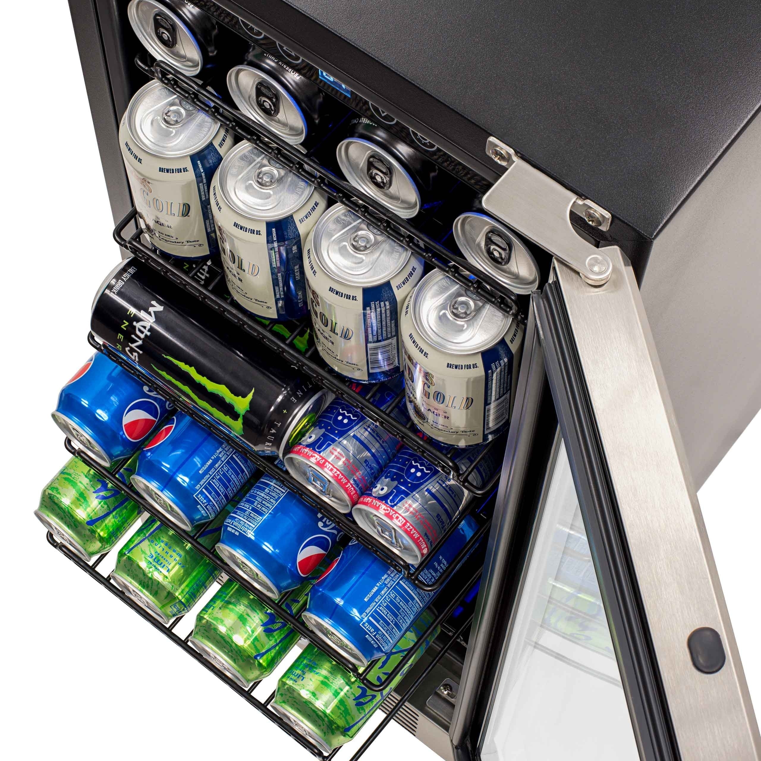 Newair 15 in. Built-in 96 Can Beverage Fridge in Stainless Steel with Temperature Controls and Adjustable Shelves