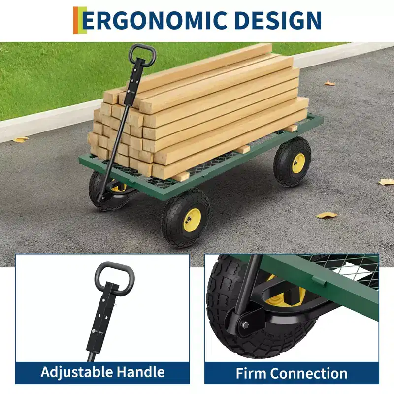 900LBS Heavy Duty Garden Cart - 10 Pneumatic Tires Utility Wagon with Removable Sides (1-Piece)