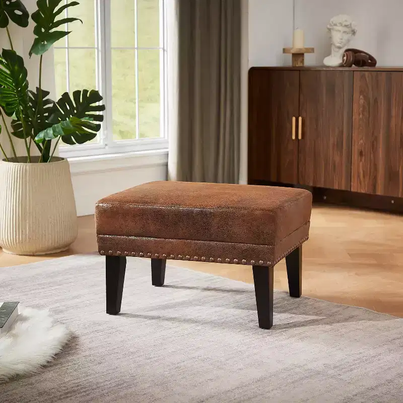 Christopher Knight Home Templin Vintage Upholstered Ottoman with Nailhead Trim