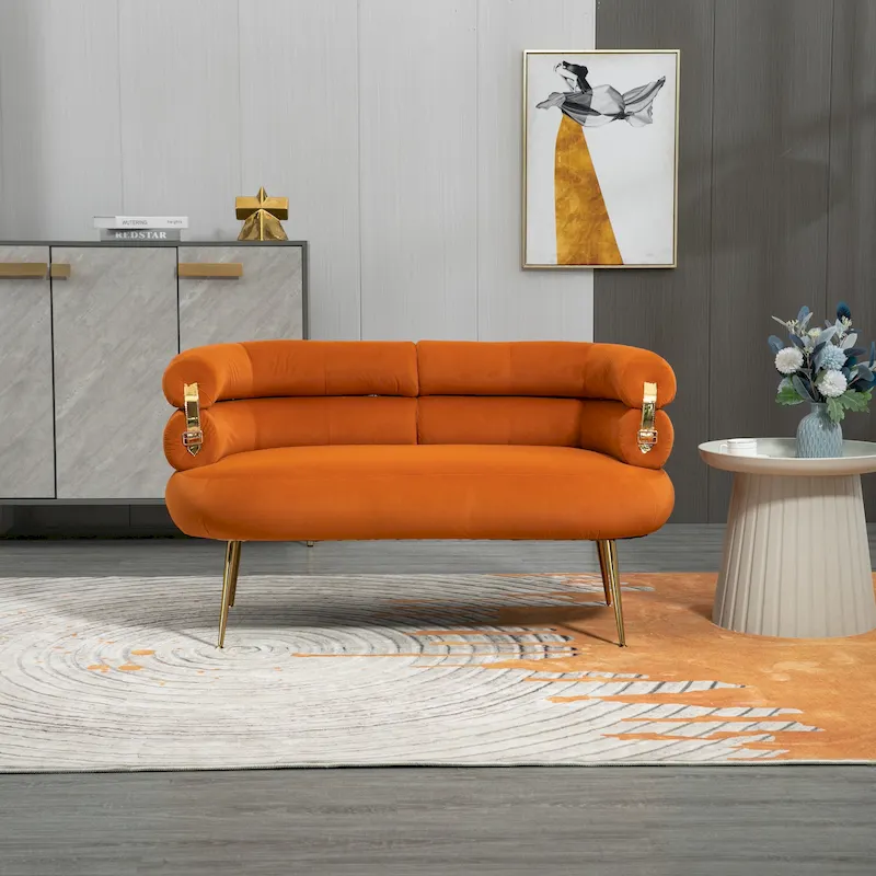 Velvet Upholstered Tubulous Accent Long Chair With Golden feet