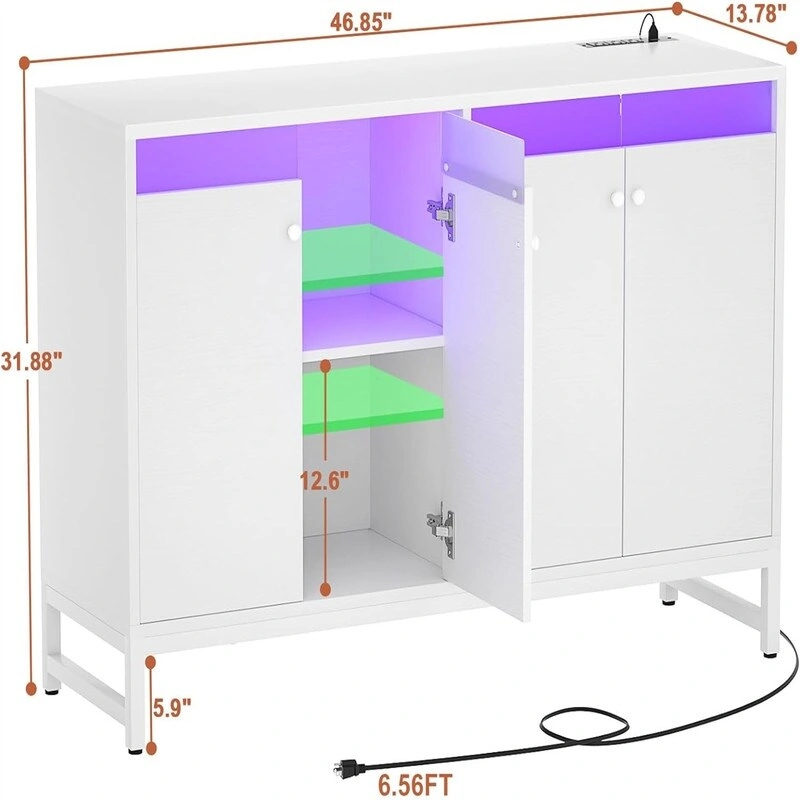 Sideboard Buffet Cabinet with Power Outlet - 13.78 D x 46.85 W x 31.88 H