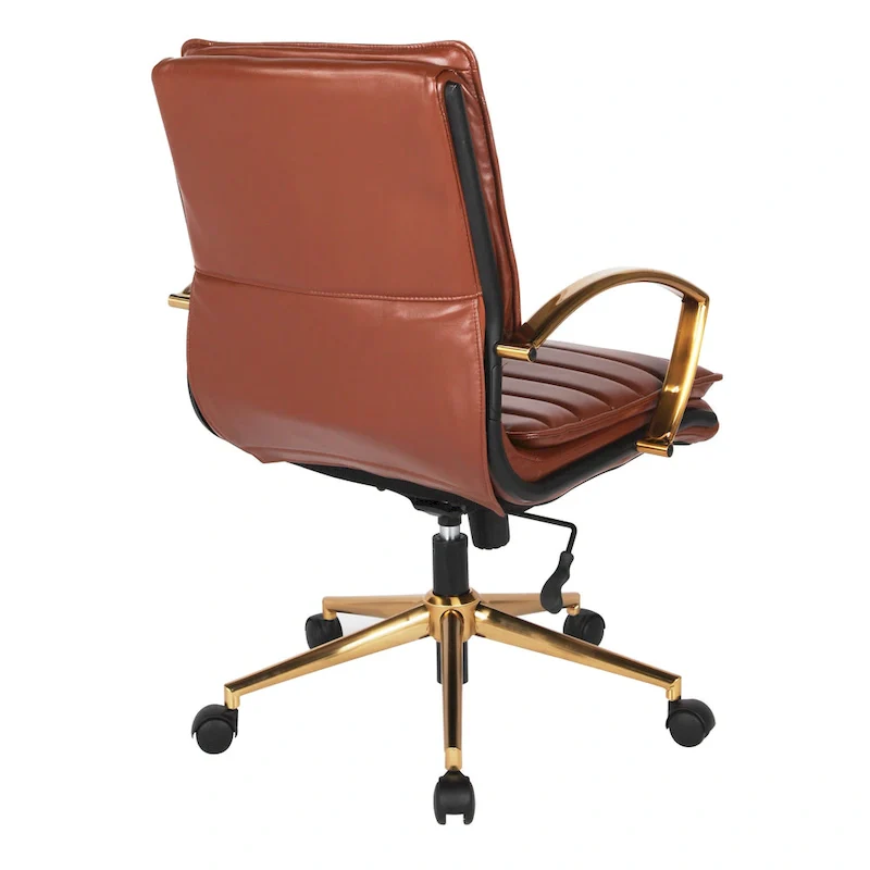 Mid-Back Faux Leather Office Chair with Gold Base