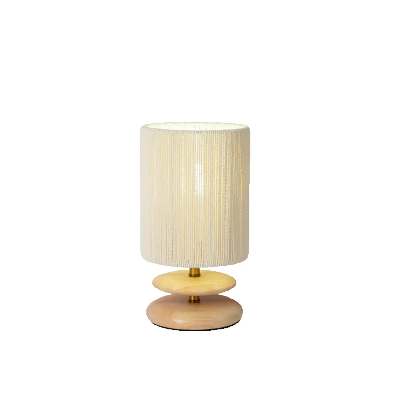 Beige Shade Wooden Base Table Lamp Plug-in for Residential