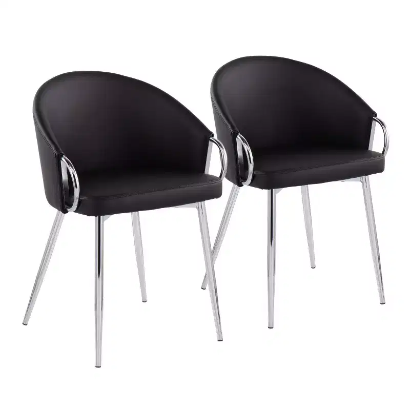 Set of 2 Claire Dining Chairs Chrome/Black - LumiSource: Upholstered Low Back, Foam Filled, Steel Frame