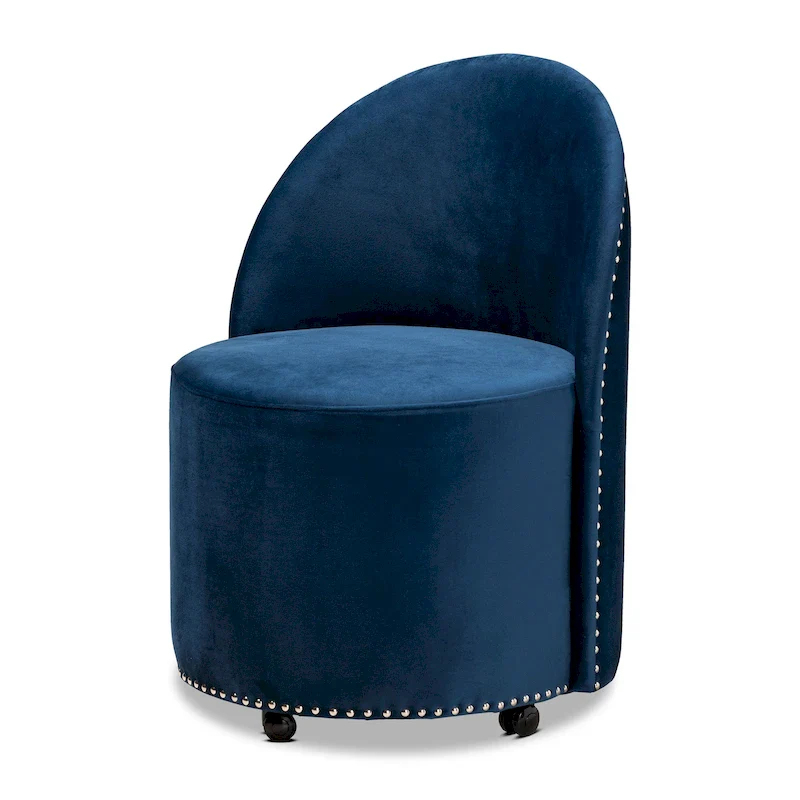 Navy Blue / Grey Velvet Rolling Accent Chair, Single Seat