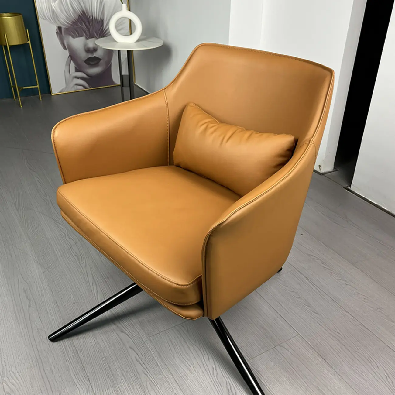 Modern Leather Flared Arm Armchair - Light Brown