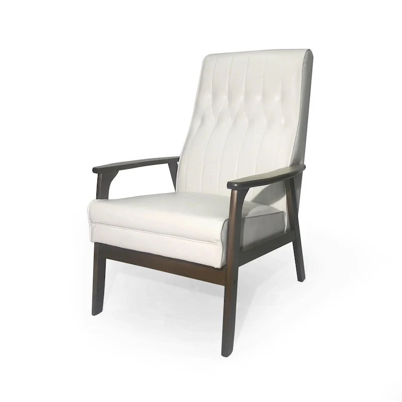 Mid-Century Modern Accent Chair, Snow White / Matte Black + Walnut, Single Seat