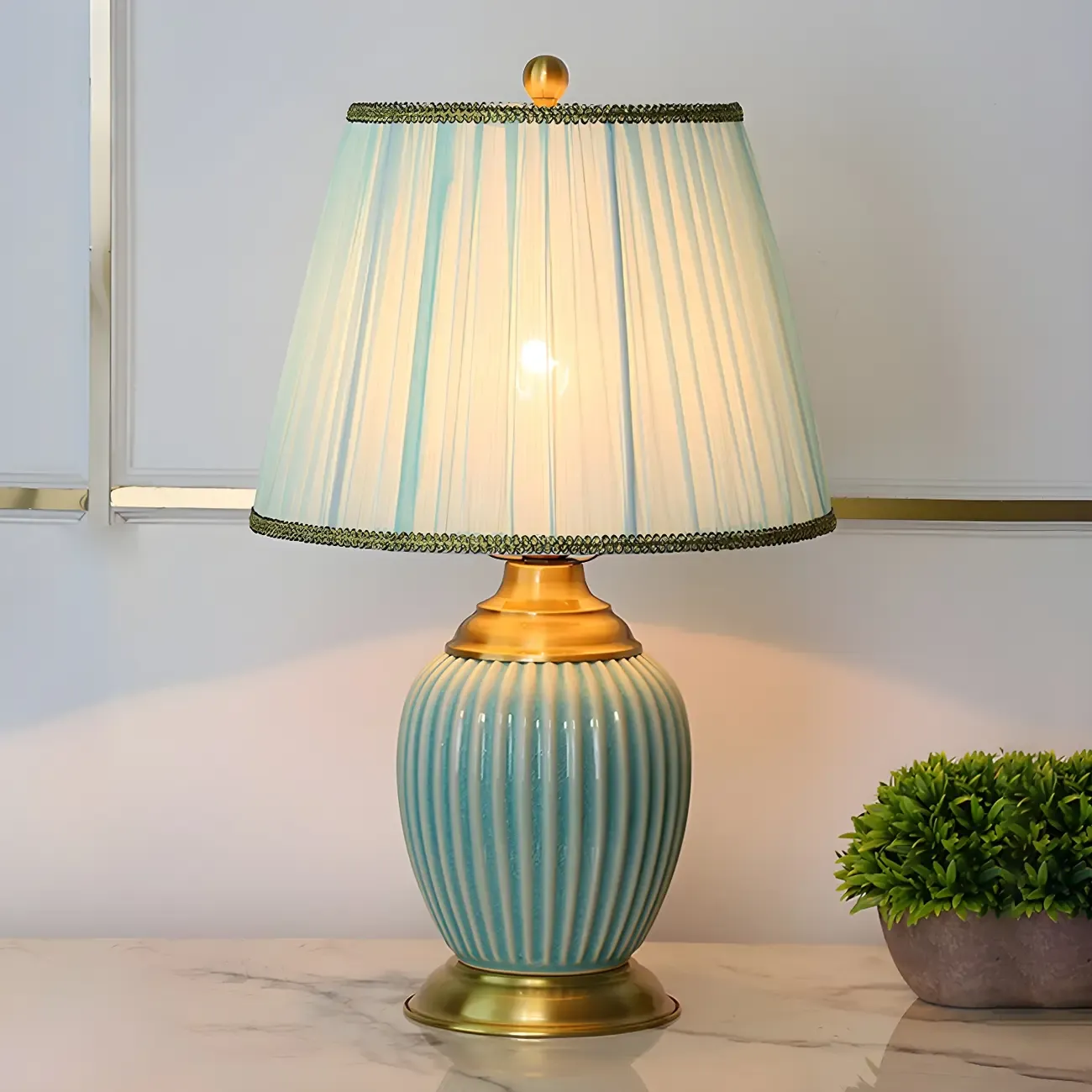 Plug-In Elegant Ceramic LED Table Lamp with Fabric Shade