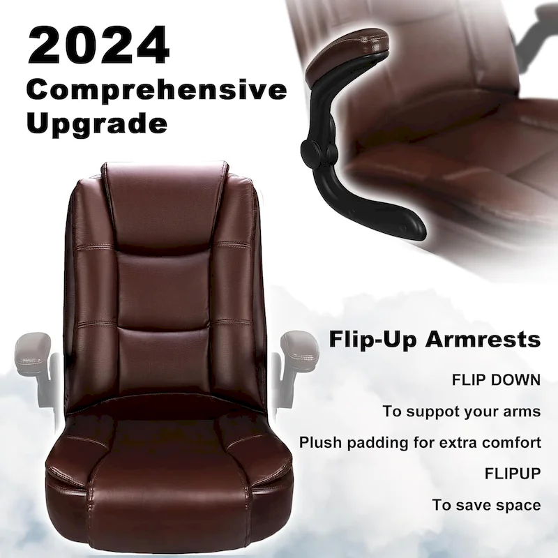 Big and Tall Ergonomic High Back Adjustable Height Leather Executive Chair with Padded Flip-up Arms