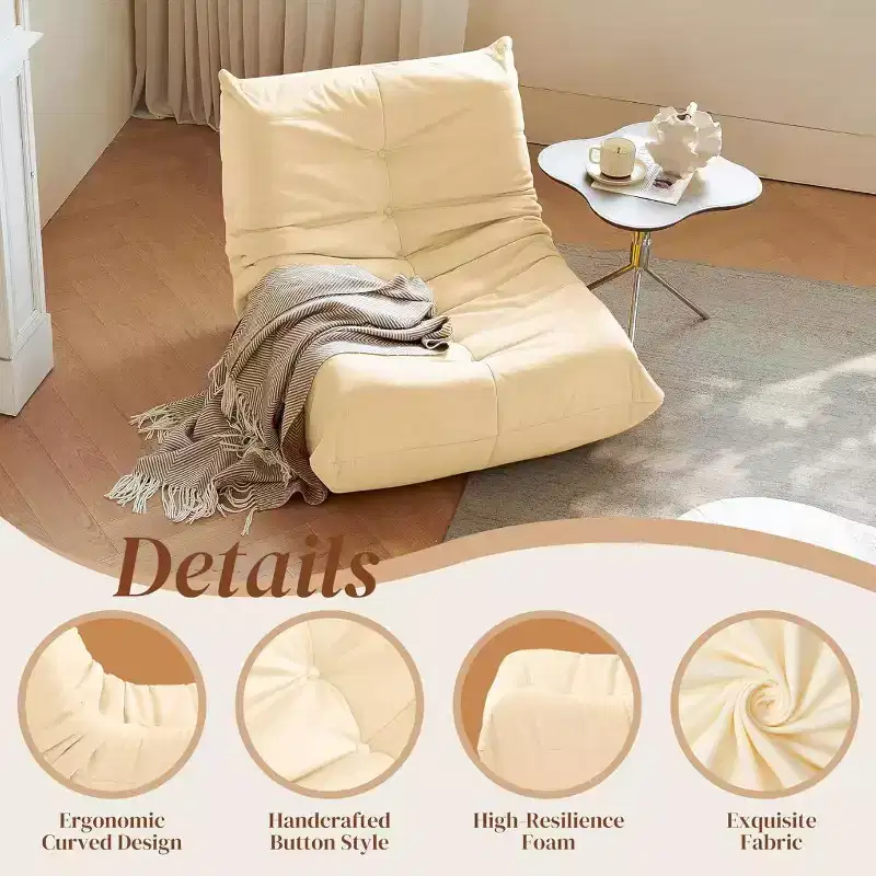 Giant Bean Bag Chair Lazy Floor Sofa, Memory Foam Fireside Sofa for Adults, Big Beanbag Faux Leather Armless Chair for Living Room Bedroom Dorm Office