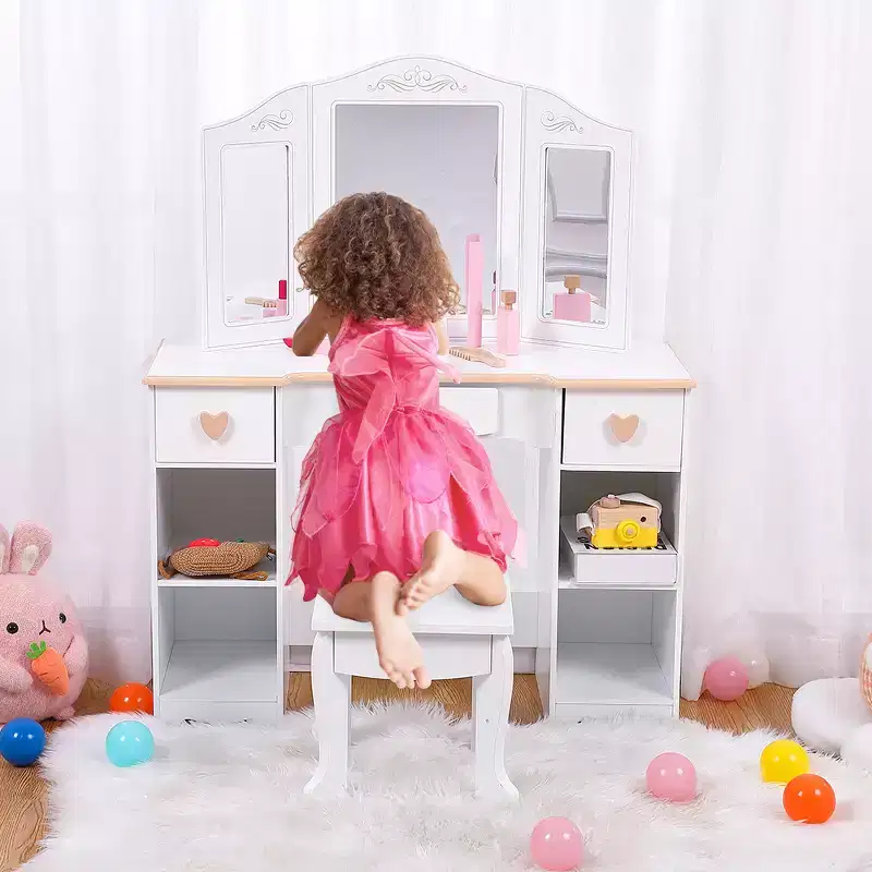 Makeup Table - Children's Makeup Table, Kids Cosmetic Table, Kids Makeup Vanity, Beauty Desk, and Makeup Desk, White