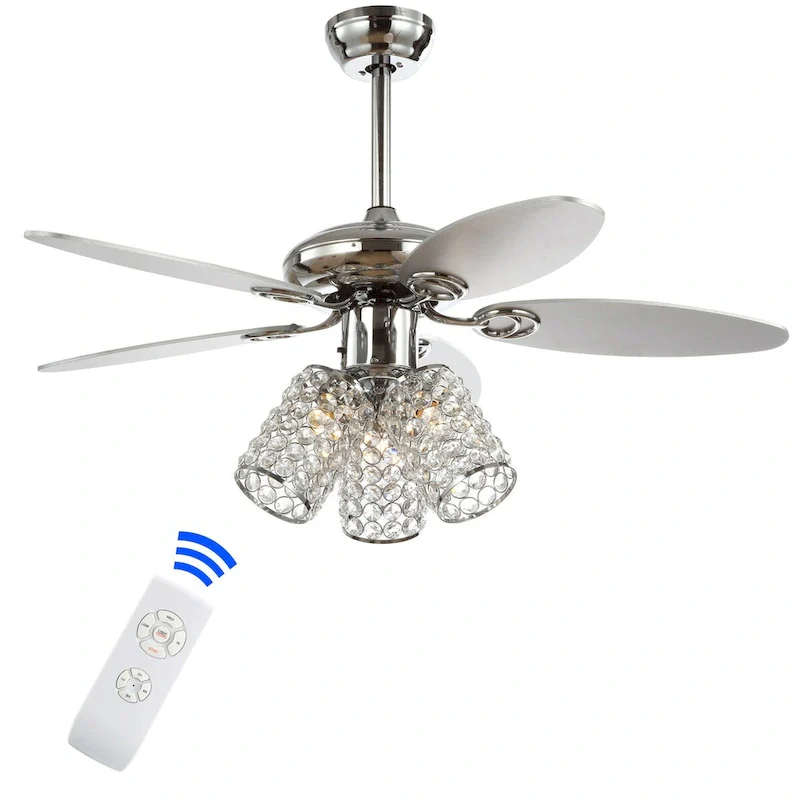 Mandy 42  3-Light Crystal LED Ceiling Fan With Remote, Chrome by JONATHAN Y