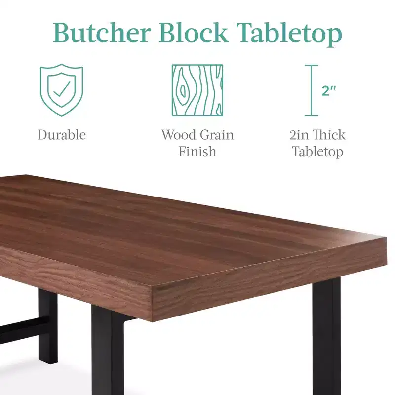 Best Choice Products 44in Modern Butcher Block Top Coffee Table, Rectangular Wood Accent Table w/ Metal Legs