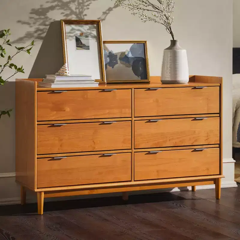 Mid-Century Modern Solid Wood 6-Drawer Double Dresser Caramel - Walker Edison