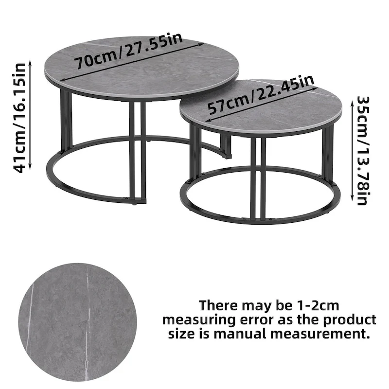 Round Sofa Nesting Coffee Table Sintered Stone Set of 2